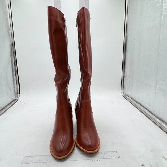 FSJ Brown Comfortable Side Zipper Wedge High Heel Point Toe Fancy Ladies Boot - Picture 3 of 8